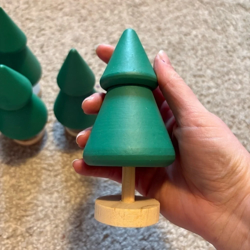 Turned Wood Tree Bundle Lot of 6 Christmas Train Village Decor Green NEW